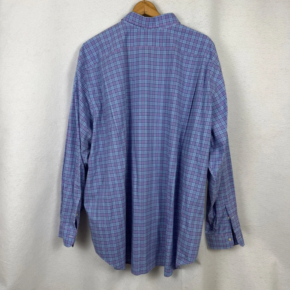 Polo Ralph Lauren Button Down Mens 4XB Plaid Stretch Blue Casual Preppy
